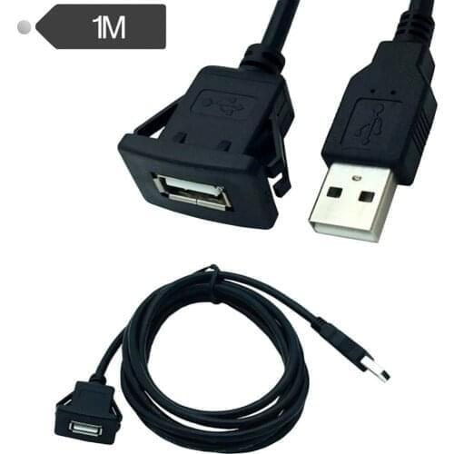 1pcs USB 2.0 Car Boat Motorcycle Dashboard Square Single Port Flush Panel Mount Cable 1m/2m