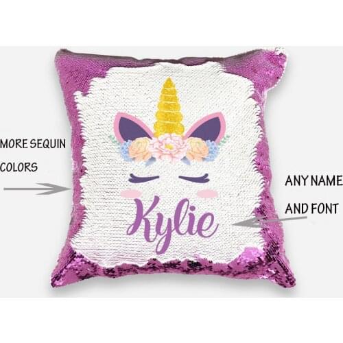 PERSONALIZED Unicorn Pillowcase Mermaid Pillow Reverse Sequin Custom reversible sequins pillow cover for Seat Car