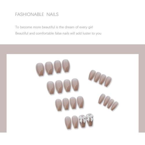 24pcs Purple White Butterfly Wear Long Paragraph Fashion Manicure Patch False Nails Save Time Wearable Nail Patch SANA889