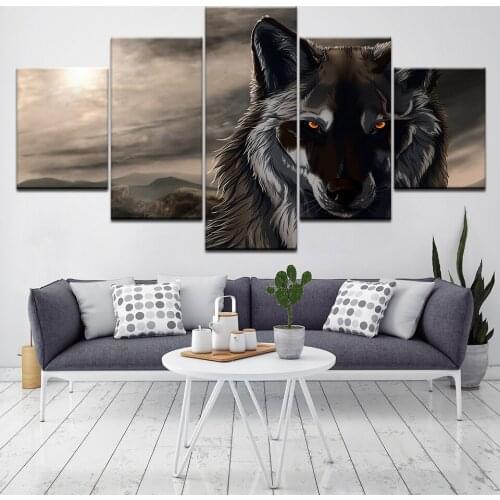 5 panel Wolves Canvas Painting Animal Home Decor Wall Pictures For Living Room Modular Pictures Decoraction Abstract Artwork