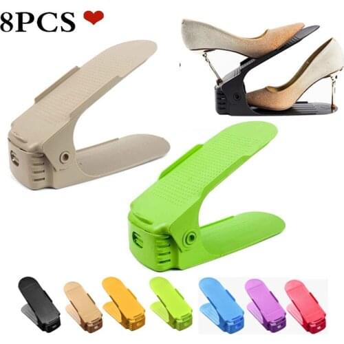 8PC Storage Shoe Rack Stand Shelf Durable Plastic Shoe Organizer Double-Wide Shoe Storage Rack Adjustable Colorful Shoe Hanger