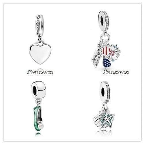 925 Sterling Silver Bead Smooth Love Heart With Crystal Pendant Charm Fit Pandora Women Bracelet & Necklace Diy Jewelry