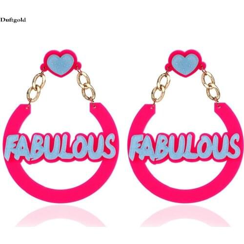 Club Fabulous Letter Hyperbole Big Drop Earrings For Women Jewelry Gold Punk Party Dangle Femme Hot Pink Heart Long Earring