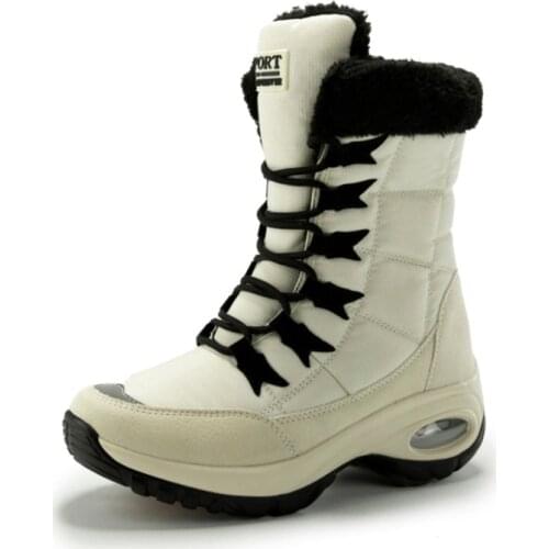 Boots Women Quality Waterproof Winter Keep Warm Mid-Calf Snow Boots Ladies Lace-up Comfortable Boots Femme Womens Winter Shoes