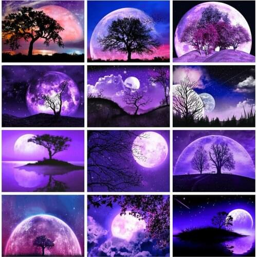 DIY 5D Diamond Painting Moon Tree Painting Full Circle/Square Diamond Embroidery Cross Stitch Kit Home Decorative Mosaic
