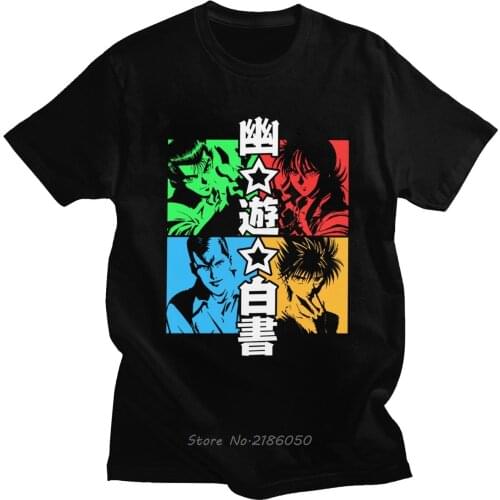 Yu Yu Hakusho Men Short Sleeve Cotton Yusuke Urameshi T-shirt Japanese Manga Kazuma Kuwabara Tshirt Anime Hiei Tee Harajuku