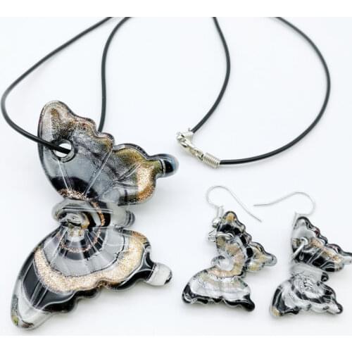 1set fashion black butterfly Murano glass necklace earrings set package gift box