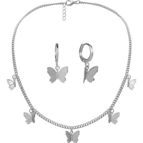 Butterfly Necklace Earrings Set Adjustable Butterfly Chain Necklace Charm Hoop Earrings Butterfly Jewelry for Women Girls