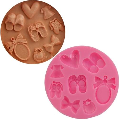 QINGHONG Lovely Shape Cloth Slippers Mirror Skirt Silicone Fondant Cake Mold Cupcake Candy Chocolate Decoration Baking Tool
