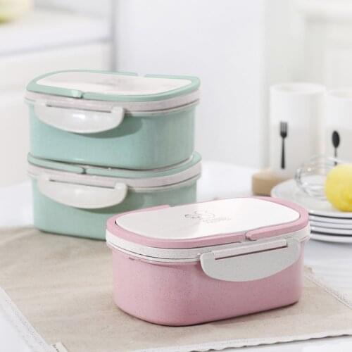 Kitchen Healthy Material Portable Lunch Box 2 Layer Wheat Straw Bento Boxes Microwave Dinnerware Food Storage Container Foodbox