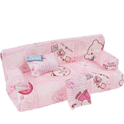 Dollhouse small Floral Fabric sofa set Furniture with 2 Pillow Doll accessories 20cm * 7.5cm * 9cm