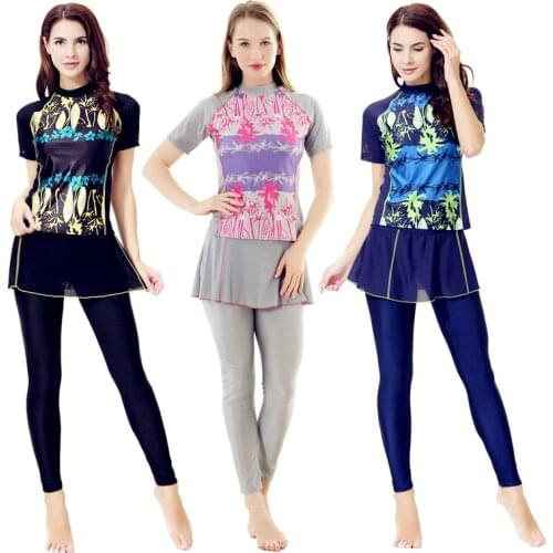Muslim printing Swimwear Women Modest Patchwork Full Cover Short Sleeve Swimsuit Islamic Hijab Islam Burkinis Wear Bathing Suit