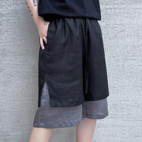 2021 Summer Korean style personality Fake two design Shorts Men casual loose Breathable shorts size M-XXL