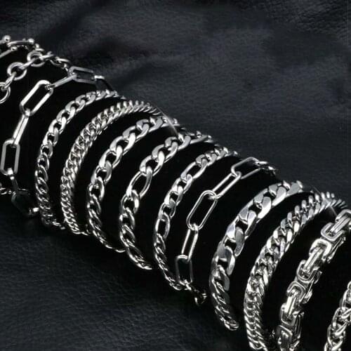 Mens Stainless Steel Cuban Bracelet 7-8mm Width Trendy Women Curb Chain Bangle Fashion Jewelry Gift