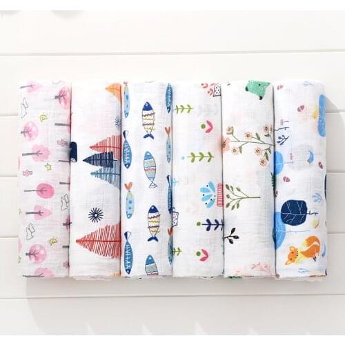 Soft Muslin 100% Cotton Baby Swaddles Cute Cartoon Newborn Blankets Bath Gauze Infant Wrap sleepsack Stroller cover Play Mat