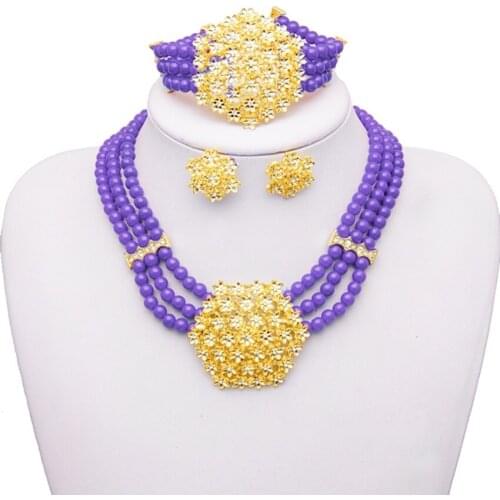 Yulaili Retro Crystal Necklace Stud Earrings Bracelet African Beads Jewelry Sets for Women Nigerian Wedding Jewelery Accessories