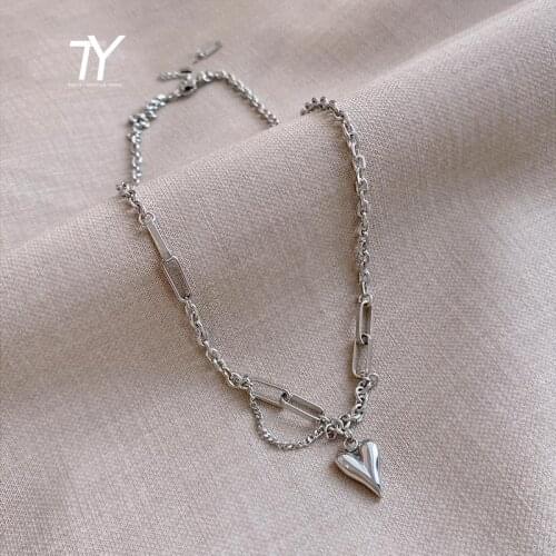 European and American Sweet Peach Heart Pendant Stainless Steel Choker Necklace For Woman 2021 Korean Girls Sexy Clavicle Chain