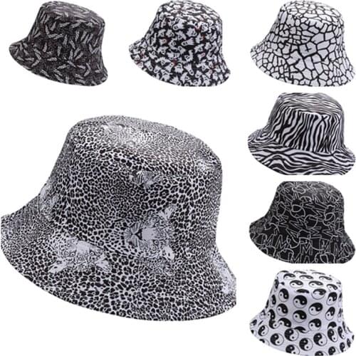 Bucket Hat Spring Summer Shading Black White Printing Cap Hip Hop Men Women Panama Cap Beach Fisherman Two-sided Wear Sun Hat
