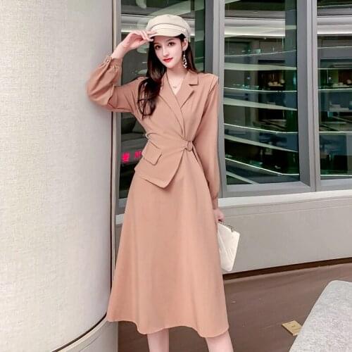 Comelsexy 2020 New Arrivals Tunic Autumn Dress With Button For Ladies Notched Feminine Dresses Elegant Chic Womens Clothing