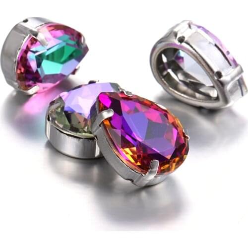 Sew On Stones Rhinestones Pointback Drop Shape Glass Strass With Copper Claws Sew On Dresses Clothes Fancy Stone Copper Settings