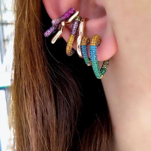 Gold Color Rainbow CZ Heart Hoop Earring Paved Colorful Cubic Zirconia 2021 European New Fashion Women Valentines Gift Jewelry