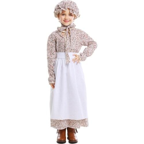 Fairy tale theme Little Red Riding Hood Wolf Grandmother Colonial Pioneer Costume for Girls Teen Girl Prairie Dress