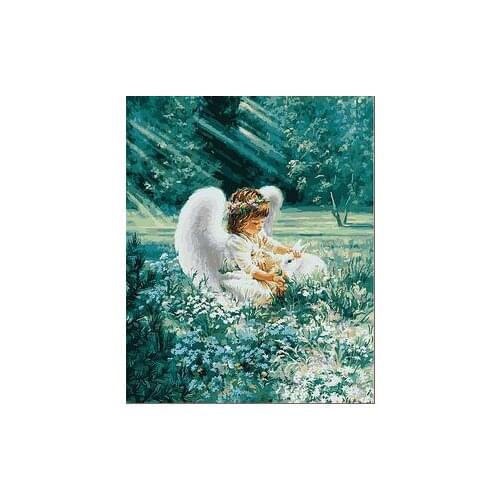 Sun shines on the little angels and white rabbits coloring by numbers art canvas painting wall pictures for living room