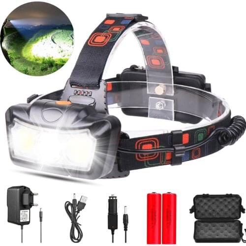 Super Bright LED Headlamp Headlight T6+COB Head Lamp Flashlight Torch Lanterna head light 18650 battery Best For Camping fishing