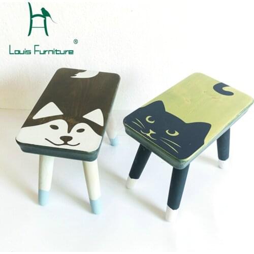 Louis Fashion Stools Ottomans Lovely Children Solid Wood Household Folding Creative Shoes Modern