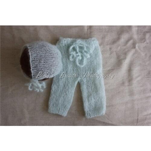 Knit Newborn Mohair Bonnet With Pants Full Set Baby Shower Gift Baby Photography Props