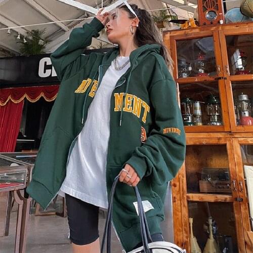 College Style Letter Sweatshirt Super Dalian Hoodie Women Autumn Zipper Long Sleeve Top Women Retro E-Harajuku Grunge Clothes