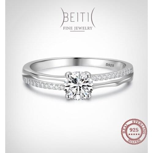 Beitil Top Quality Real 925 Sterling Silver Luxury Round Clear Zircon Finger Ring For Women Romantic Wedding Jewelry