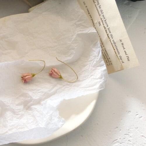 2021 Vintage Pink Flower Tulip Earrings Retro Gold Color Alloy Enamel Hanging Dangle Earrings For Women Girl Statement Jewelry