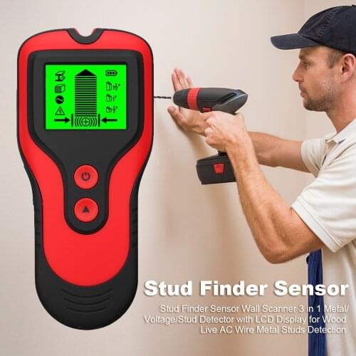 3 in 1 Metal/Voltage/Stud Detector with LCD Display Stud Finder Sensor Wall Scanner for Wood Live AC Wire Metal Studs Detection