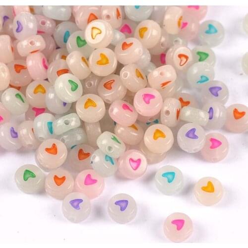 400/200PCs Mixed Nocturnal light Acrylic heart Round Beads For Jewelry Making 7mm YKL0818