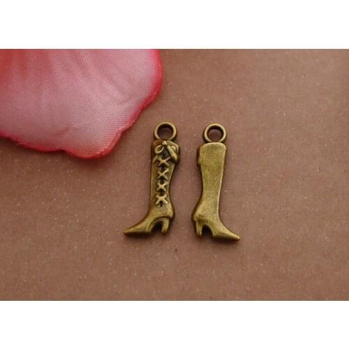 Free Shipping 50pcs 20*9mm beauty women high boots charms pendant diy jewelry accessories zinc alloy bronze silver