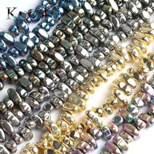 Natural Stone Flat Irregular Multicolor Plated Hematite Loose Spacer Beads For DIY Necklace Bracelet Jewelry Making 15" Strand