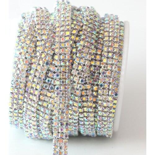 5yards 3 rows rhinestones Chain white AB ss8/ss10 cup Chain crystal for DIY Rhinestone Sew On cloth stones Ornament accessories