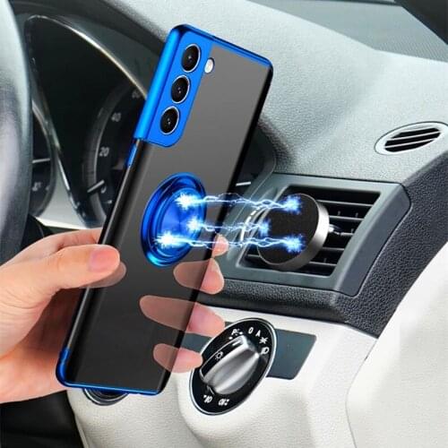 3D Soft Ring phone case For Samsung Galaxy S21 Pro Ultra case cover Transparent Magnetic Car Holder case black coque