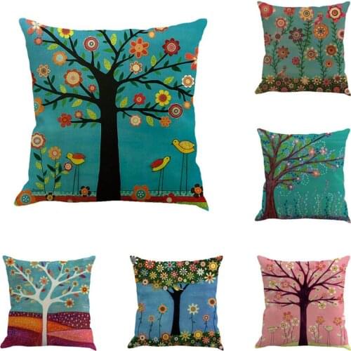 Colored Tree Printed Cushion Covers 45x45 cm Elegant Square Pillowcase for Car Chair Cheap Throw Pillow Cover Home Decoration