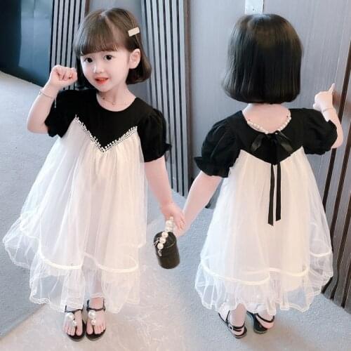 Kids Girls Korean Princess Dresses 2021 New Summer Fashion Baby Girl Patchwork Vestidos Children Girl Party Bow Casual Costumes