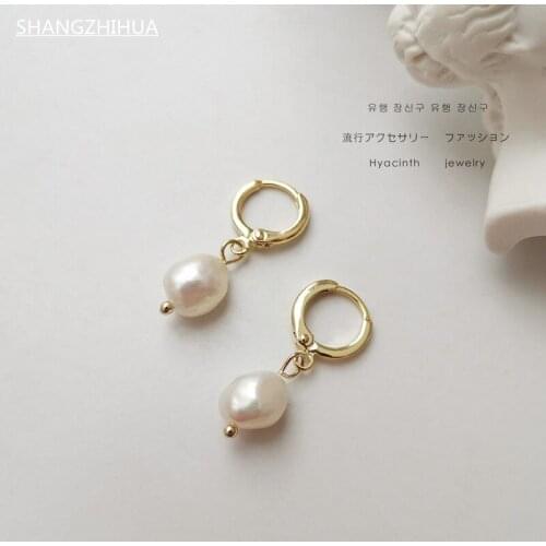 European and American Popular Baroque Minimalism Round Ear Hoop Irregular Pearl Drop Earrings Womens INS Jewelry Accessories