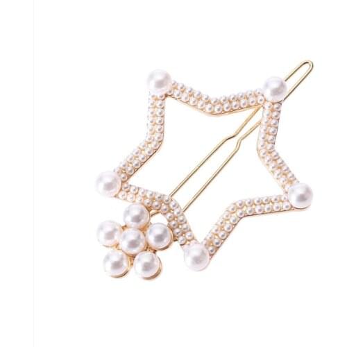 FYJS Unique Female Gift Light Yellow Gold Color Alloy Lucky Star with Imitation Pearl Hair Jewelry