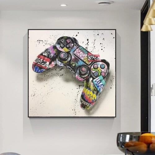Banksy Street Graffiti Art Gamepad Canvas Painting Abstract Cube and Hands Pose Posters and Prints Wall Art Pictures Home Decor