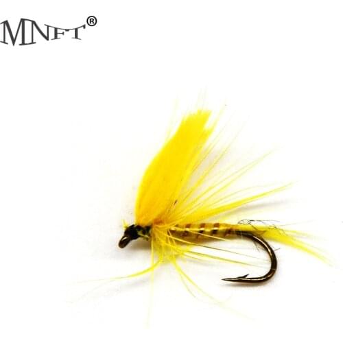 MNFT 10PCS #10 Artificial Fishing Bait Yellow Feathers Mosquito Dry Flies Trout Fly fishing bait band Barb