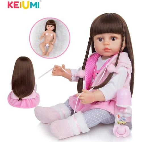 KEIUMI 55cm Lovely Reborn Boneca Silicone Full Body Vinyl Reborn Baby Girl Doll Realistic Childrens Day Gifts Bed Time Playmate