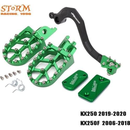 CNC Foot Pegs Footpeg Brake Pedal Lever Front Rear Brake Fluid Reservoir Cap Cover For Kawasaki KX250 2019-2020 KX250F 2006-2018