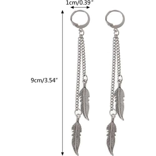KPOP Fashion Titanium Steel Feather Leaf Tassel Drop Earrings Korean Jewelry