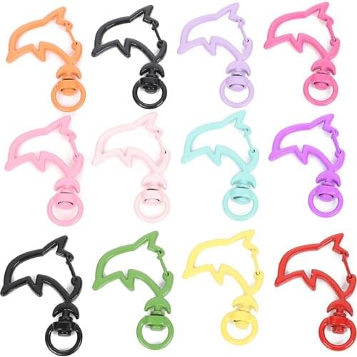 Dolphin Shape Colorful Metal Lobster Clasp Hooks Key Ring Connectors For Keychain Jewelry Making DIY Accessories