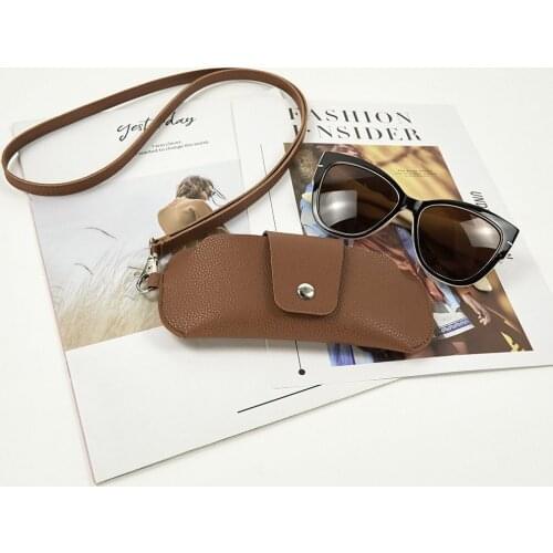 Fashionable Pvc Double-sided Leather Glasses Protective Cover Portable Leather Glasses Clip Hanging Neck Glasses Bag